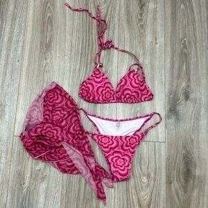 Shein 3 piece 70s pink  retro swim suit set new size large